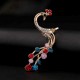 1 pc Ethnic Peacock Silver Earring Colorful Rhinestones Ear Cuff Cartilage Earring for Women