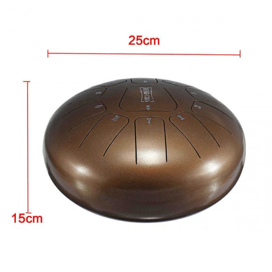 10 Inch 11 Notes Bronze Steel Tongue Percussion Drums Handpan Instrument with Drum Mallets and Bag