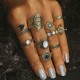 10 Pcs Women Vintage Gift Ring Set Rhinestones Gem Knuckle Rings Jewelry