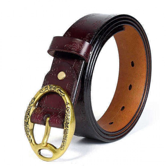 100CM Women Retro Printed Leather Belt Outdoor Fashion Carved Jeans Belts With Pin Buckle