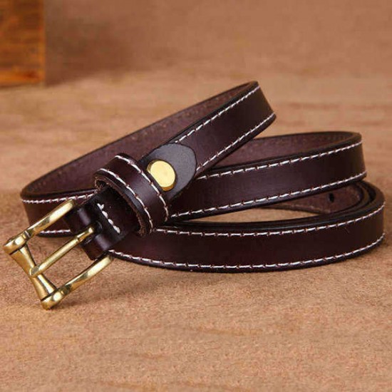 105CM Women Second Layer Leather Belt Leisure Pin Buckle Solid Sew Edge Waistband for Jeans Cowboy