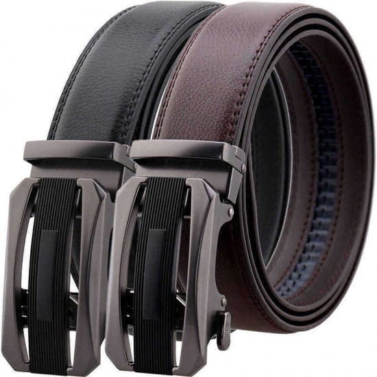 125CM Second Layer Cowhide Leather Business Alloy Automatic Buckle Belt Balck Brown