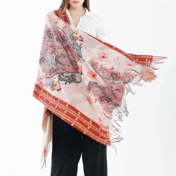 180*65CM Women Vintage Ethnic Style Artificial Cashmere Flower Pattern Scarf with Tassel