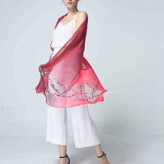 190cm Women Flower Embroidered Silk Scarves Soft Long Scarf Beach Shawls