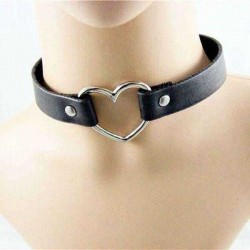 1CM Width Punk Gothic Metal Heart Leather Choker Collar Necklace Only for Wholesale