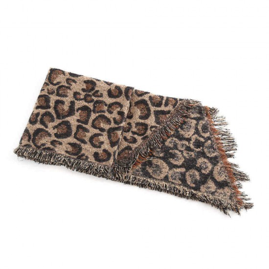 220*56 CM Women Winter Warm Vintage Acrylic Leopard Scarf with Tassel Long Shawl