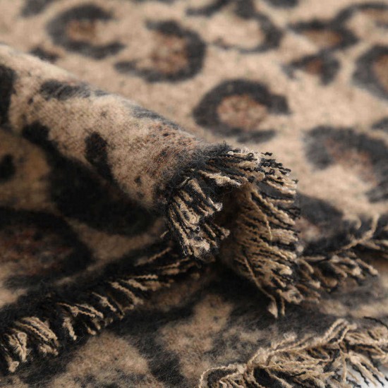 220*56 CM Women Winter Warm Vintage Acrylic Leopard Scarf with Tassel Long Shawl