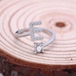 26 Letter English Ring Copper-plated White Gold Rhinestone Ring Geometric Adjustable Ring