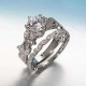 2PCS Trendy Women Zircon Ring Set 925 Silver Leaf Sweet Valentine's Day Gift for Her