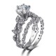 2PCS Trendy Women Zircon Ring Set 925 Silver Leaf Sweet Valentine's Day Gift for Her