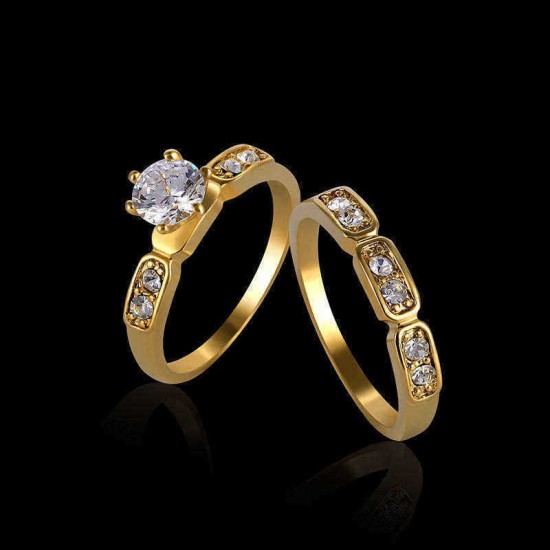2PCS Trendy Zircon Ring Set Gold Plated Fine Copper Eco Friendly Anallergic Accessories