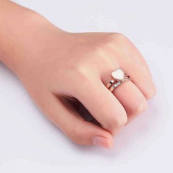 2pcs Heart Shape Enamel Rhinestone Rose Gold Engagement Ring Fine Jewelry for Women