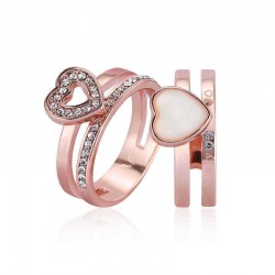 2pcs Heart Shape Enamel Rhinestone Rose Gold Engagement Ring Fine Jewelry for Women