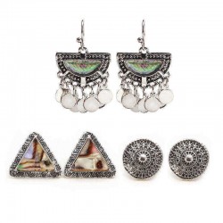 3 Pairs of Colorful Shell Tassels Sequins Earrings Set