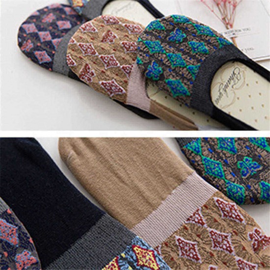 4 Pairs of Socks Breathable Cotton Rhombic Boat Socks Non-slip Deodorant Invisible Sock