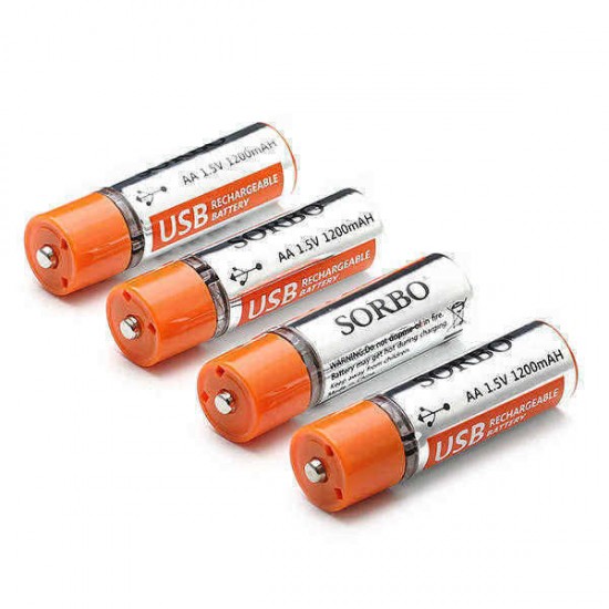 4PCS SORBO 1.5V 1200mAh USB Rechargeable 1 Hour Quick Charging AA Li-po Battery