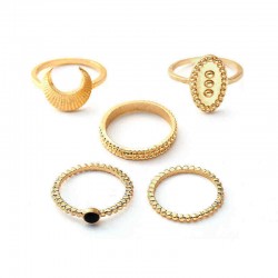 5 Pcs Bohemian Finger Rings Set Moon Oval Shield Ring Fashion Jewelry for Women