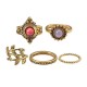 5 Pcs Punk Leaf Ring Set Retro Golden Zinc Alloy Red and Purple Stone Knuckle Ring Jewelry for Women