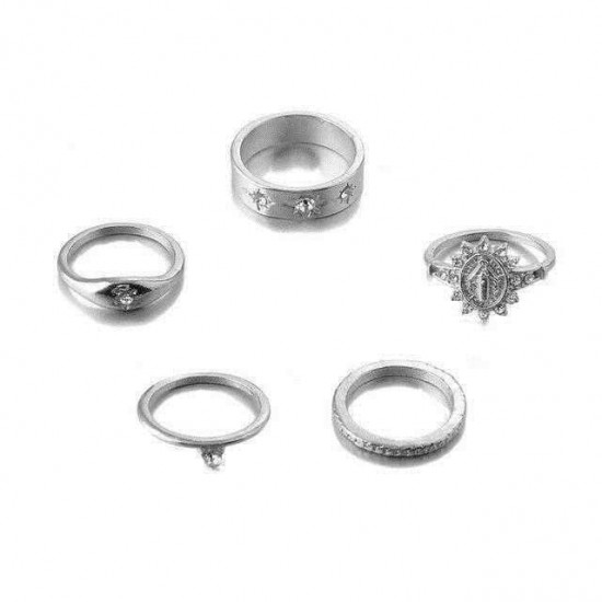 5 Pcs Vintage Personality Diamond St. Lord's Totem Pattern Ring Set