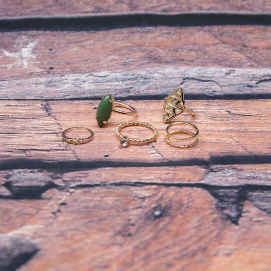 5 pcs Women's Bohemian Rings  Turquoise Rhinestone Ring