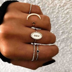 5Pcs Bohemian Finger Ring Set Moon Star Open Close Rings Fashion Jewelry for Women