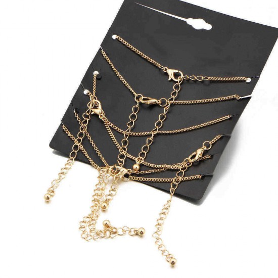 6 Pcs/Set Trendy Heart Shape Lucky Chain Love Gold Color Anklet Jewelry for Women