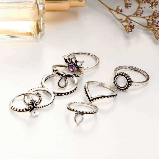 8 Pcs Women Trendy Gift Ring Set Vintage Crystal Geometric Gem Casual Knuckle Rings