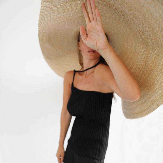 80cm Super Large Visor Hat Travel Holiday Seaside Sunscreen Folding Beach Straw Hat
