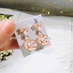 925 Sterling Silver Ear Drop Cute Dragonfly Flower Pearl Earring Gift for Women