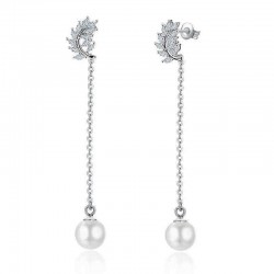 925 Sterling Silver Earrings Zircon Leaf Pearl Tassel Dangle Earring for Women