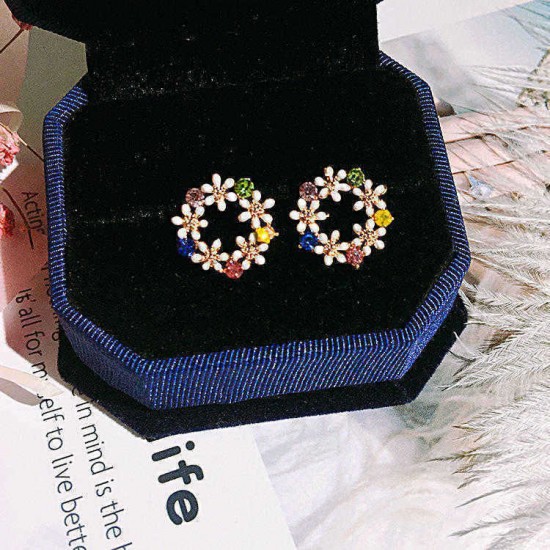 925 Sterling Silver Shell Flower Women Drop Earring Fashion Colorful Rhinestone Star Stud Earrings
