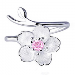 925 Sterling Silver Women Ring Purple Rhinestone Flower Charm Adjustable Open Ring for Women