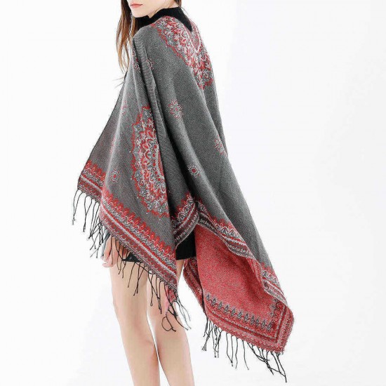 Artificial Cashmere 130*150CM Women Winter Vintage Ethnic Style Scarf Shawl with Tassel
