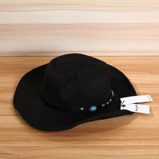 Bang good Mens Women Vintage Woolen Western Cowboy Hat Wide Brim Cowgirl Jazz Cap Horse Riding Hat