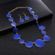 Blue Enamel Round Flat Necklace Earrings Jewelry Set Simple Style for Women