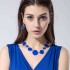 Blue Enamel Round Flat Necklace Earrings Jewelry Set Simple Style for Women