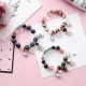 Bohemia Crystal Glass Beaded Bracelet Heart Clock Charm Bangles Hand Chain for Women