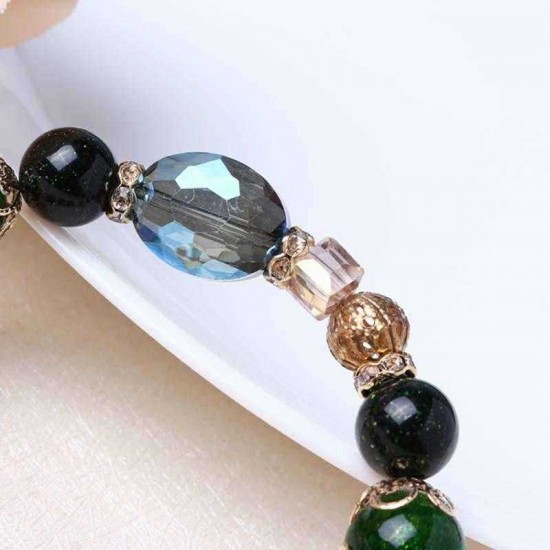 Bohemia Crystal Glass Beaded Bracelet Heart Clock Charm Bangles Hand Chain for Women