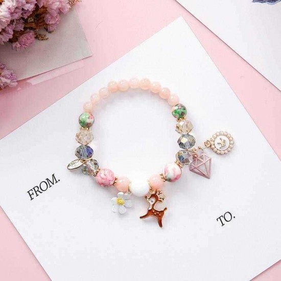 Bohemia Sweet Glass Beaded Bracelet Charm Bangles Deer Flower Diamond Pendant Hand Chain for Women