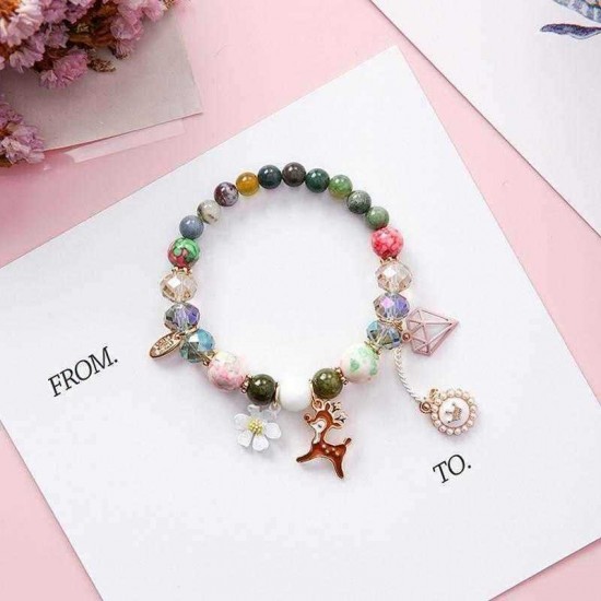 Bohemia Sweet Glass Beaded Bracelet Charm Bangles Deer Flower Diamond Pendant Hand Chain for Women