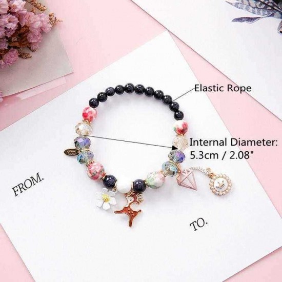 Bohemia Sweet Glass Beaded Bracelet Charm Bangles Deer Flower Diamond Pendant Hand Chain for Women