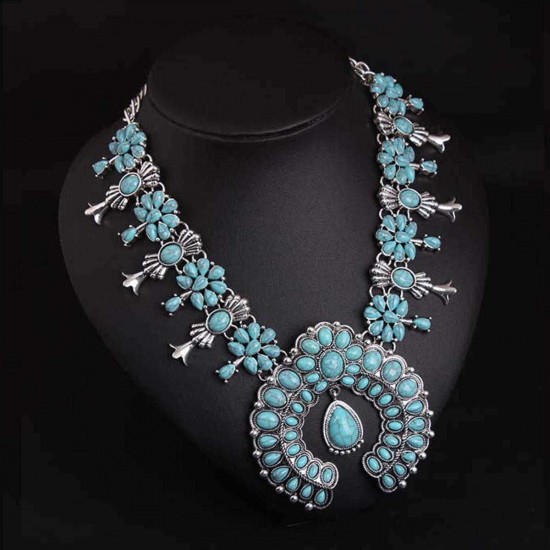 Bohemia Turquoise Blossom Necklace Flower Pendant Chain Choker Best Gifts For Women