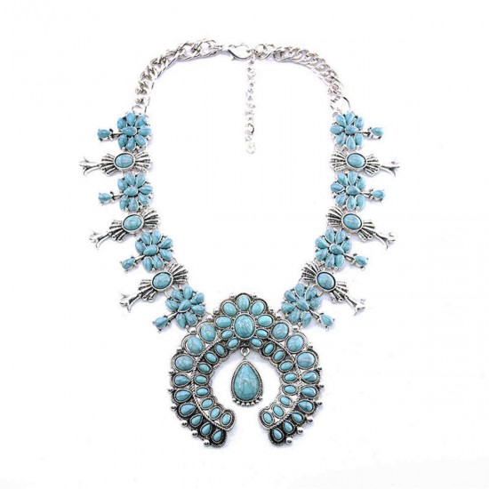 Bohemia Turquoise Blossom Necklace Flower Pendant Chain Choker Best Gifts For Women