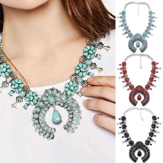 Bohemia Turquoise Blossom Necklace Flower Pendant Chain Choker Best Gifts For Women