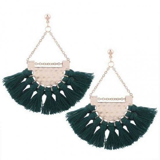 Bohemia Women's Alloy Earrings Four Colors Retro Sector Tassel Earring