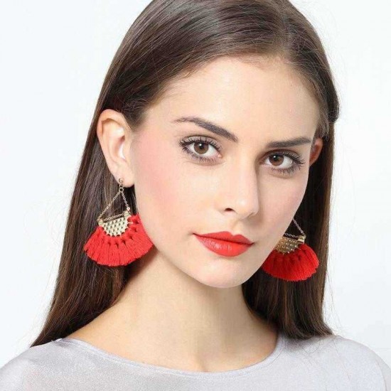 Bohemia Women's Alloy Earrings Four Colors Retro Sector Tassel Earring