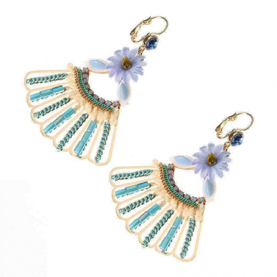 Bohemian 14K Gold Plated Peacock Tail Shape Flower Ear Drop Elegant Blue Opal Earrings for Women