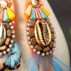 Bohemian 14K Gold Plated Retro Ethnic Feather Pendant Shell Shiny Zircon Earrings for Women