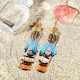 Bohemian 14K Gold Plated Retro Ethnic Feather Pendant Shell Shiny Zircon Earrings for Women