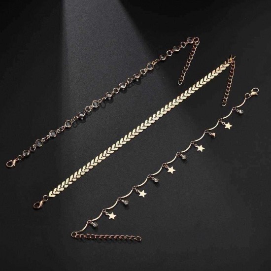 Bohemian Arrow-studded Anklet Rhinestone Star Pendant Tassels Anklet Trendy Jewelry for Women